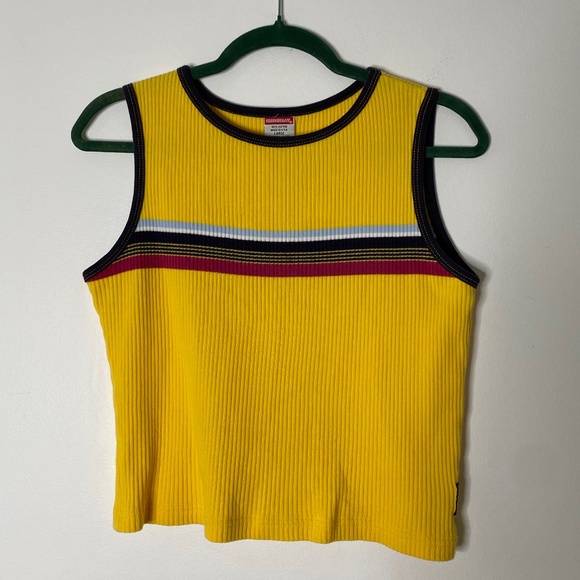 Y2K VINTAGE UNIONBAY Yellow Cotton Stripe Ribbed Cropped Knit Tank Large - Picture 1 of 6